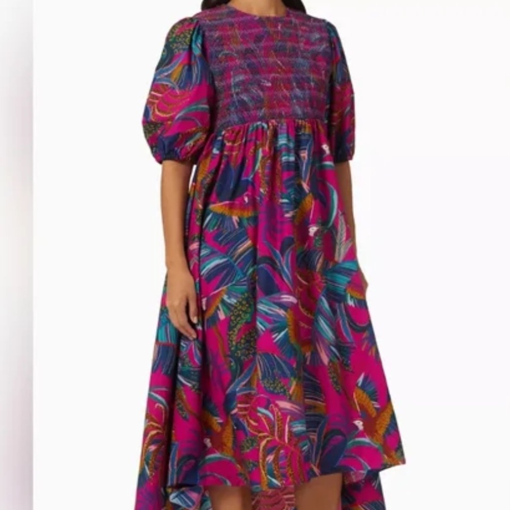 FARM Rio Ruched Purple Pink Midi Sundress - Picture 3 of 6